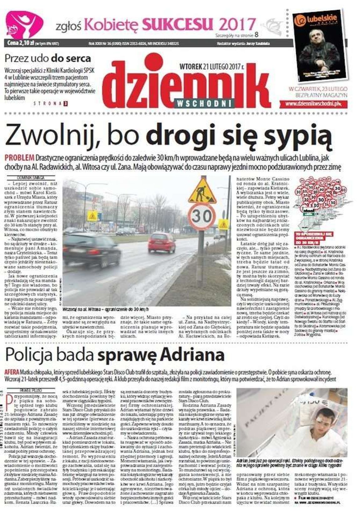 Pierwsza strona Dziennika Wschodniego z 21 lutego 2017 roku