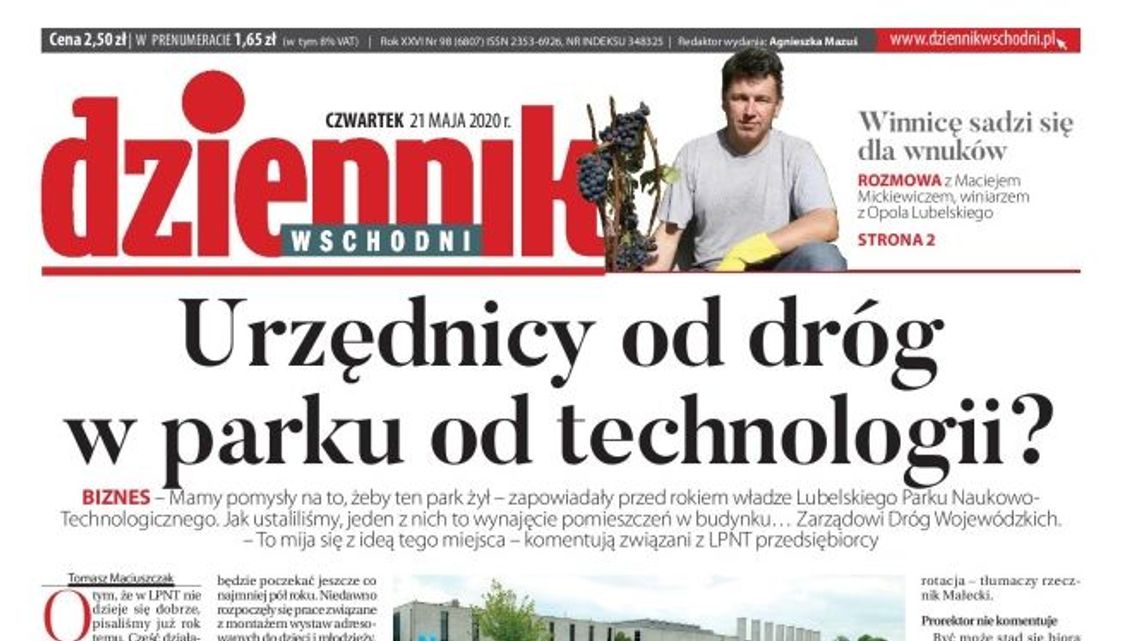 Pierwsza strona Dziennika Wschodniego z 21 maja 2020 r.