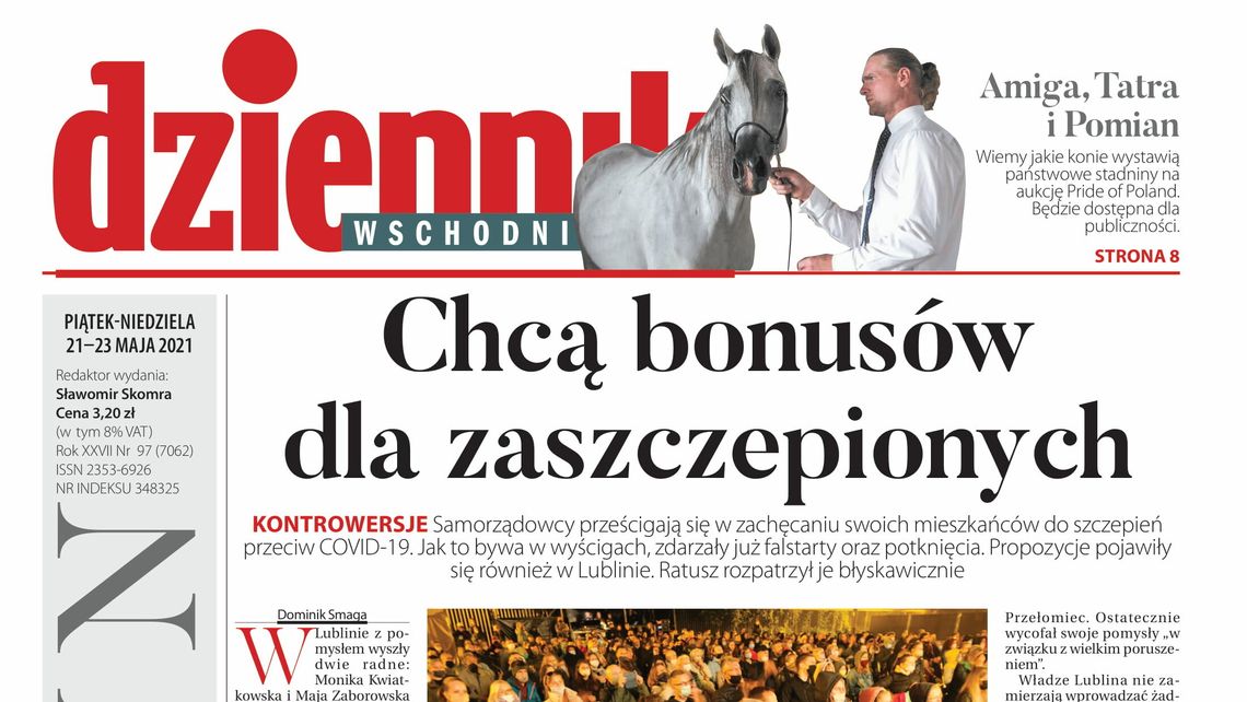 Pierwsza strona Dziennika Wschodniego z 21 maja 2021 r. 