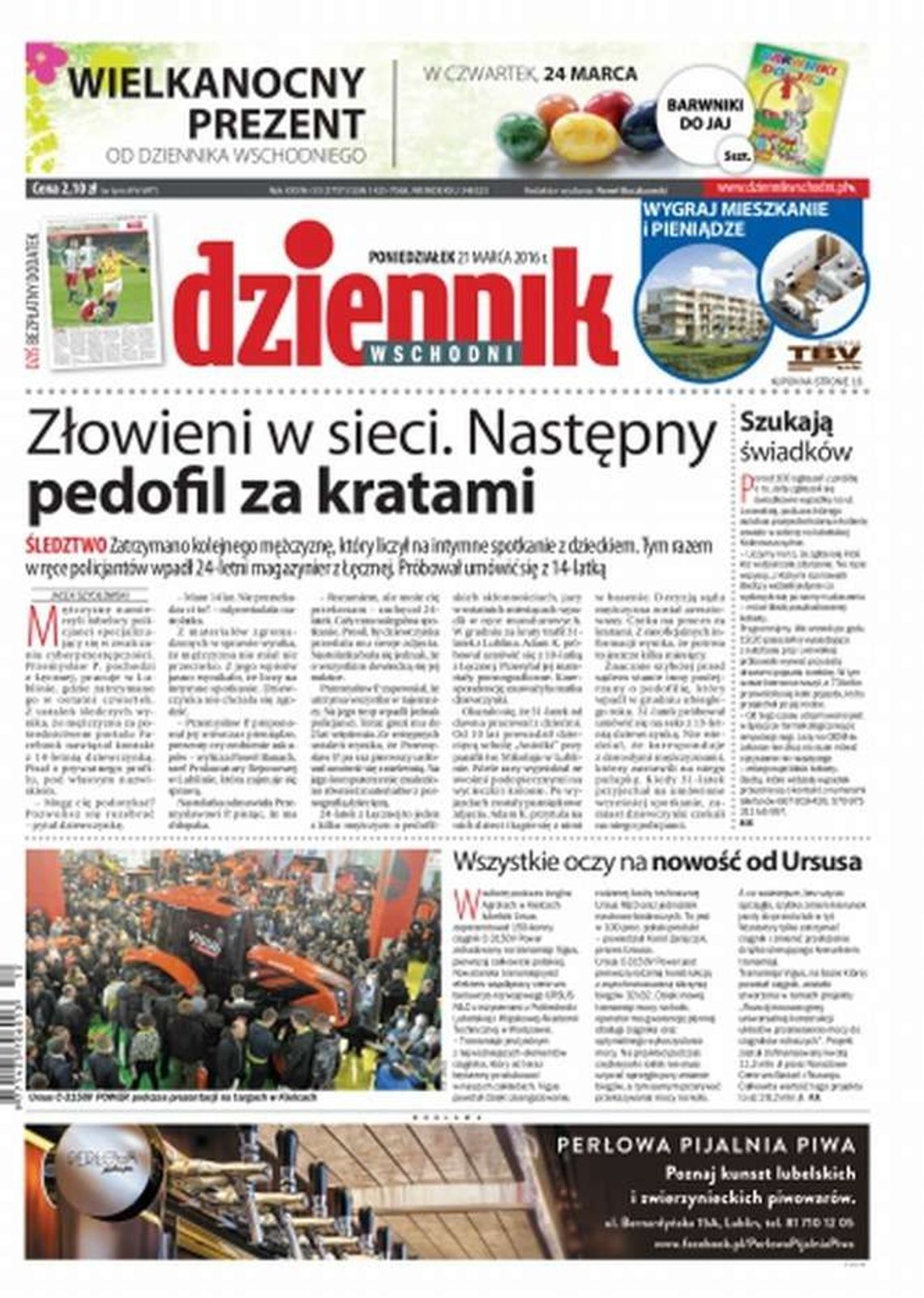 Pierwsza strona Dziennika Wschodniego z 21 marca 2016