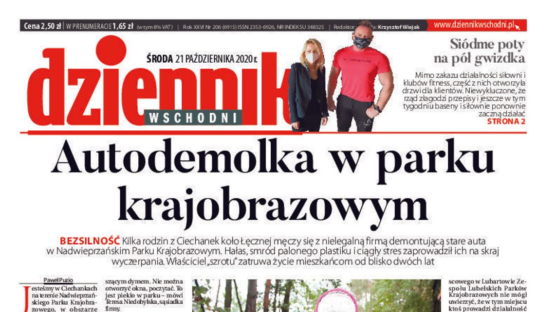  Pierwsza strona Dziennika Wschodniego z 21 października 2020 r. 