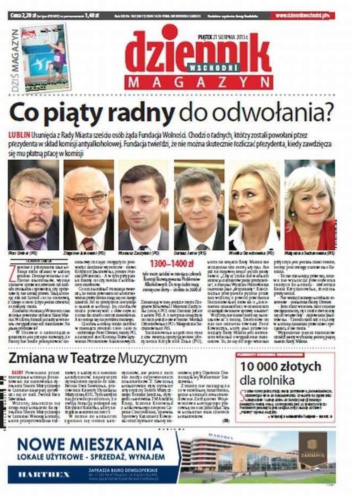 Pierwsza strona Dziennika Wschodniego z 21 sierpnia 2015