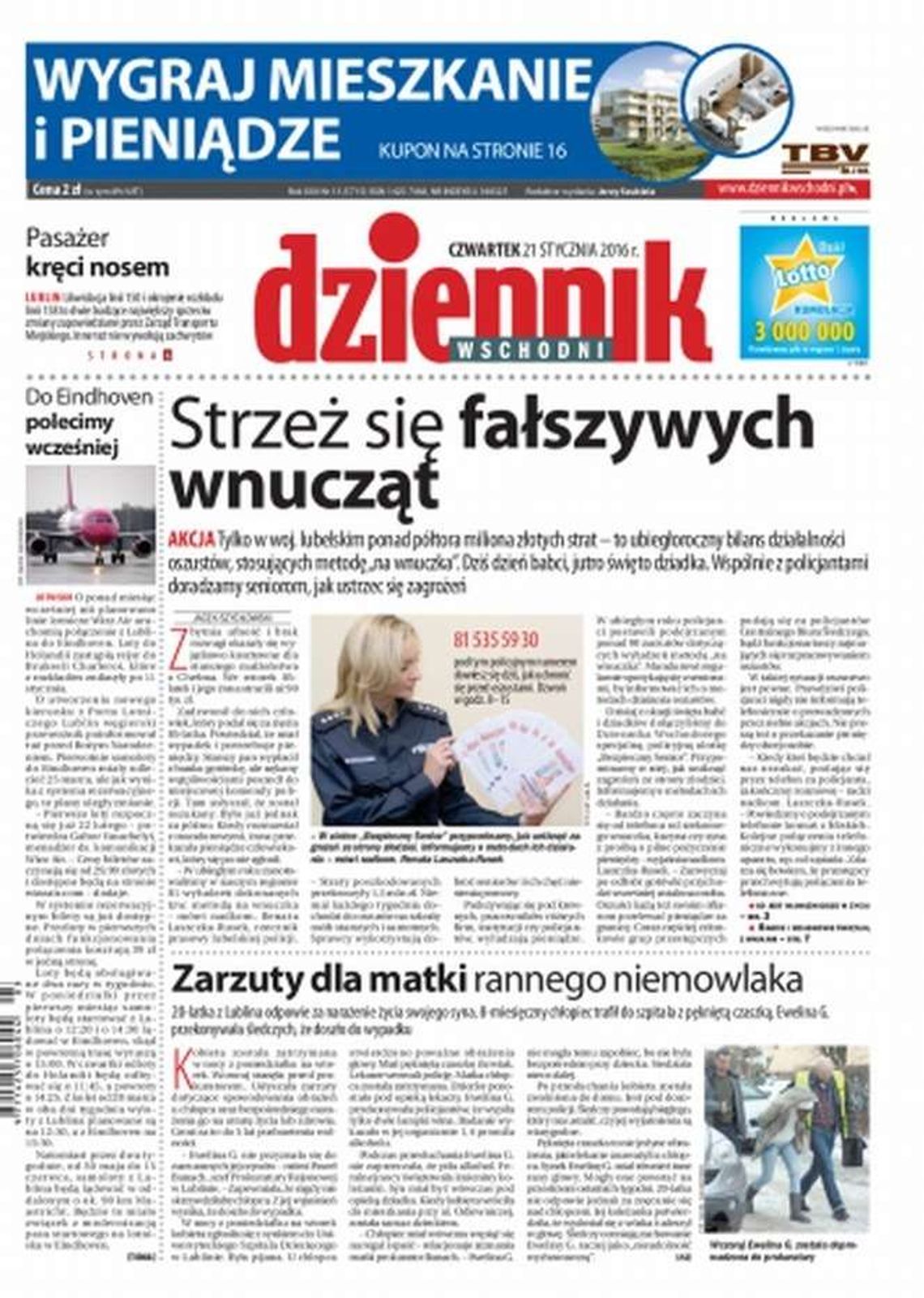 Pierwsza strona Dziennika Wschodniego z 21 stycznia 2016