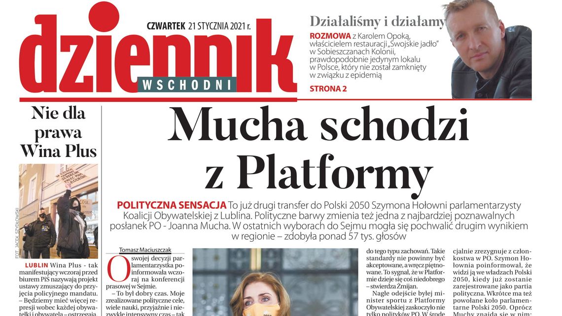  Pierwsza strona Dziennika Wschodniego z 21 stycznia 2021 r. 