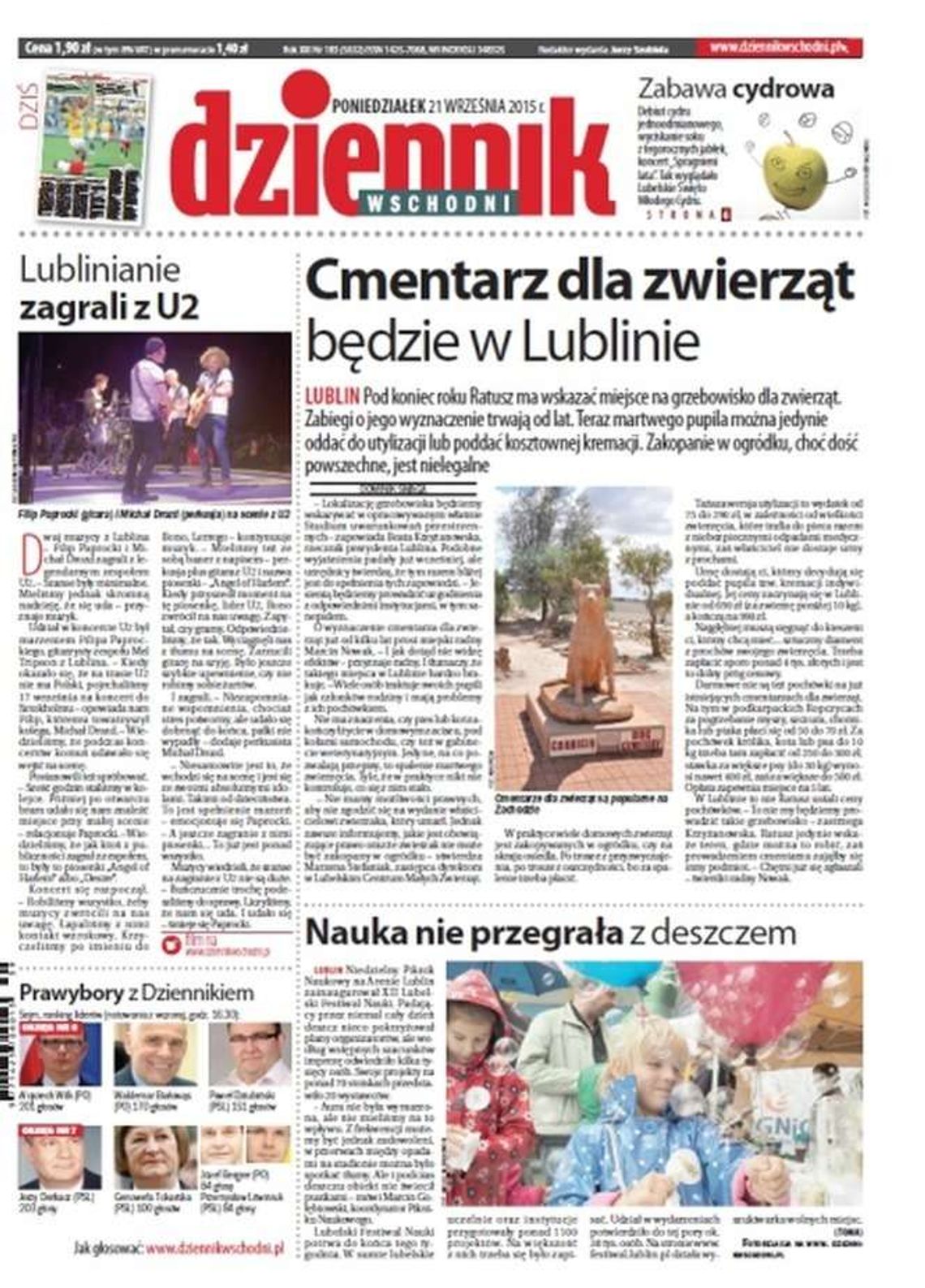 Pierwsza strona Dziennika Wschodniego z 21 września 2015 roku