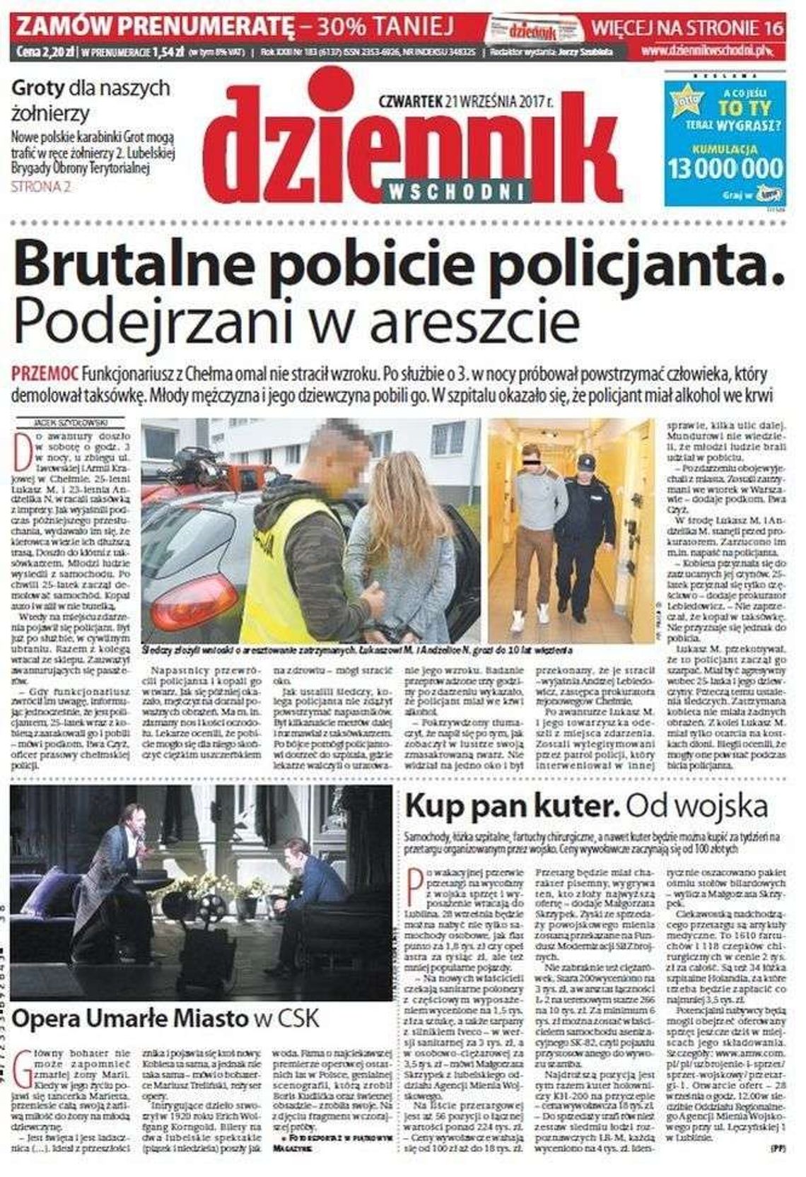 Pierwsza strona Dziennika Wschodniego z 21 września 2017 roku