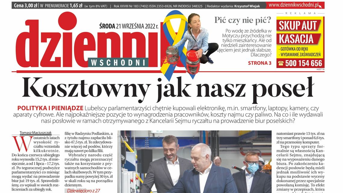  Pierwsza strona Dziennika Wschodniego z 21 września 2022 r. 