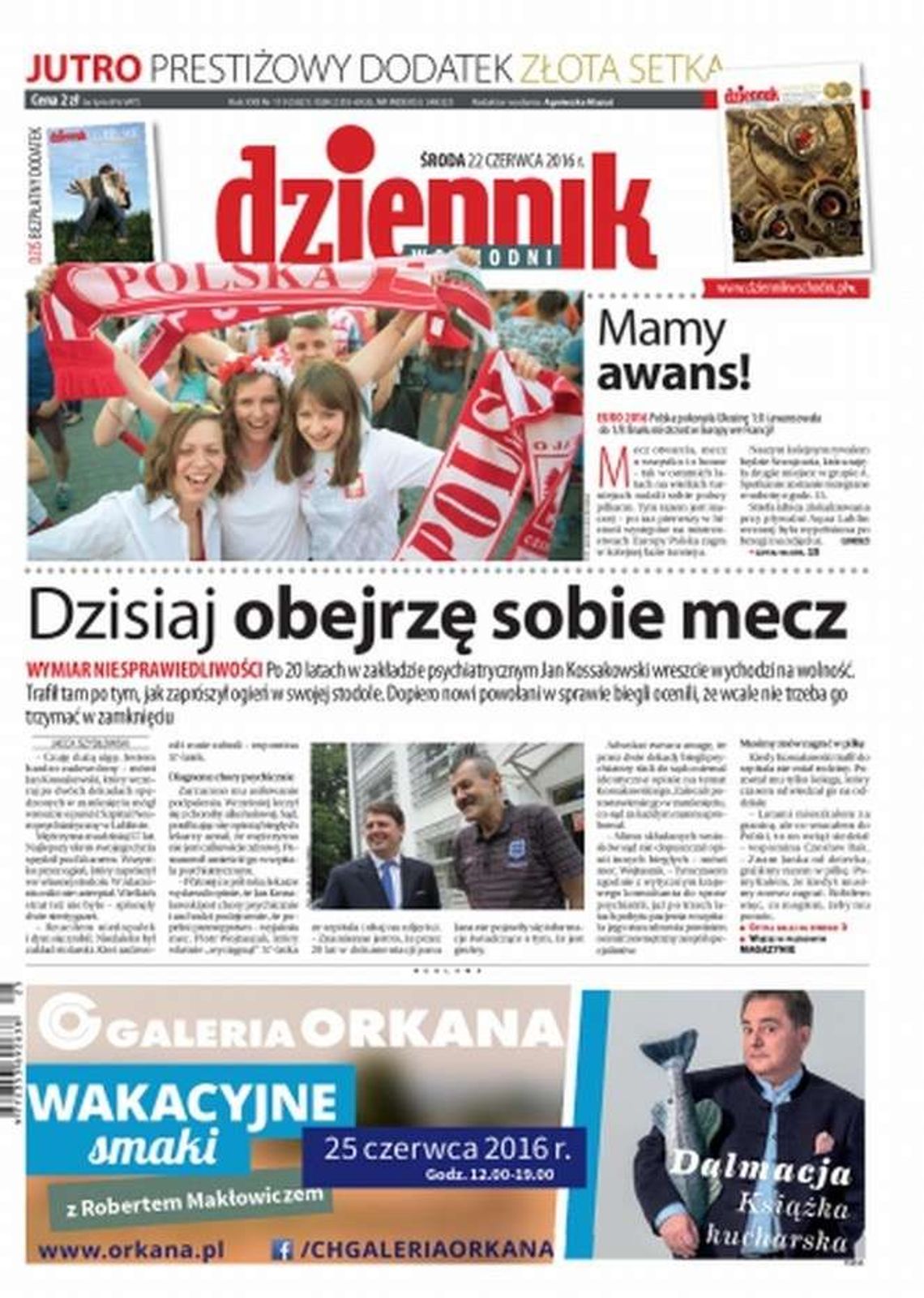 Pierwsza strona Dziennika Wschodniego z 22 czerwca 2016