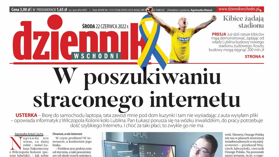 Pierwsza strona Dziennika Wschodniego z 22 czerwca 2022 roku