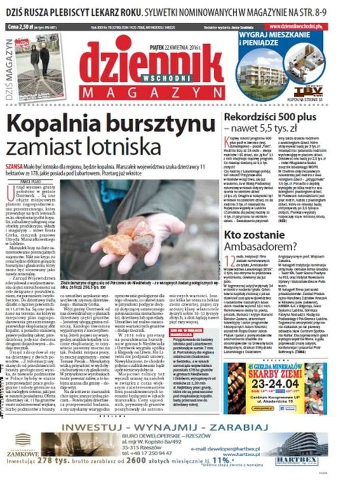 Pierwsza strona Dziennika Wschodniego z 22 kwietnia 2016 roku