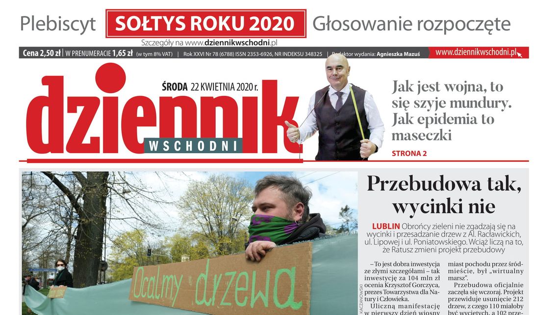 Pierwsza strona Dziennika Wschodniego z 22 kwietnia 2020 r.