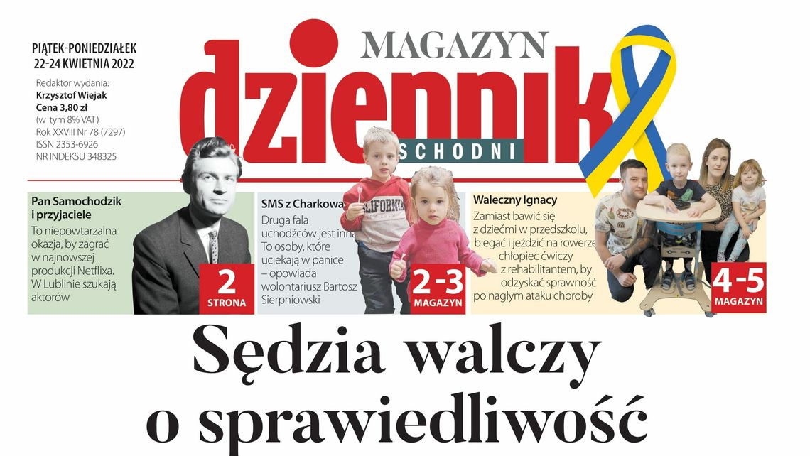  Pierwsza strona Dziennika Wschodniego z 22 kwietnia 2022 roku 