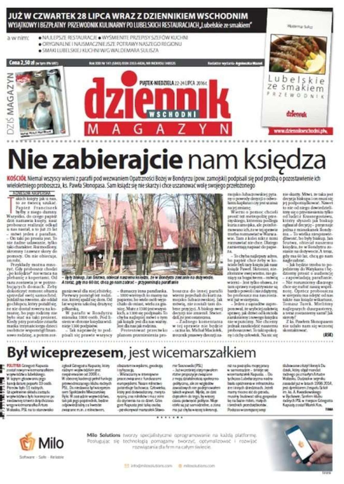 Pierwsza strona Dziennika Wschodniego z 22 lipca 2016 roku