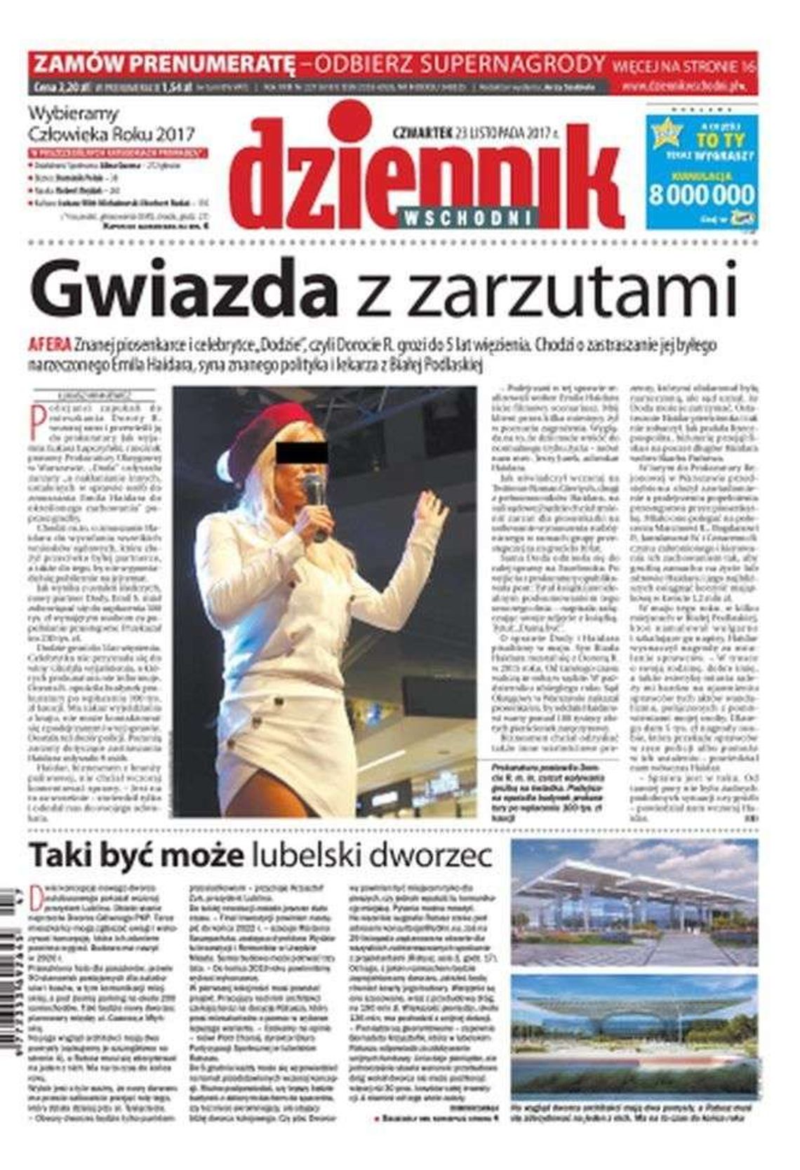 Pierwsza strona Dziennika Wschodniego z 22 listopada 2017