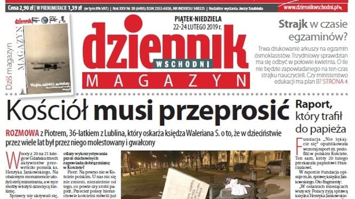 Pierwsza strona Dziennika Wschodniego z 22 lutego 2019 roku Pierwsza strona Dziennika Wschodniego z 22 lutego 2019 roku