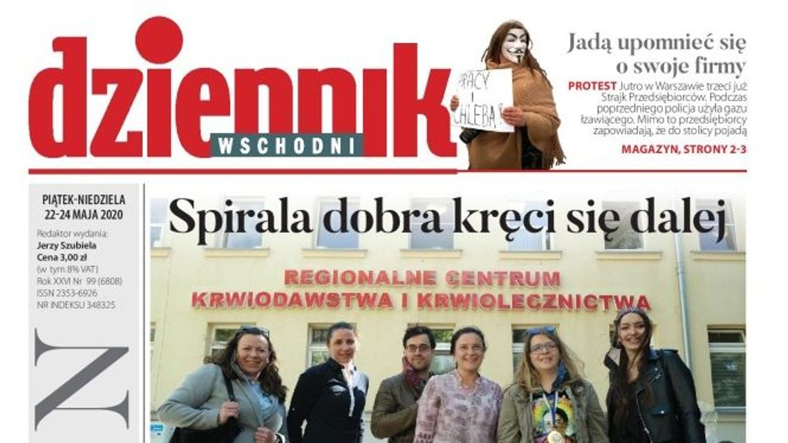 Pierwsza strona Dziennika Wschodniego z 22 maja 2020 r.