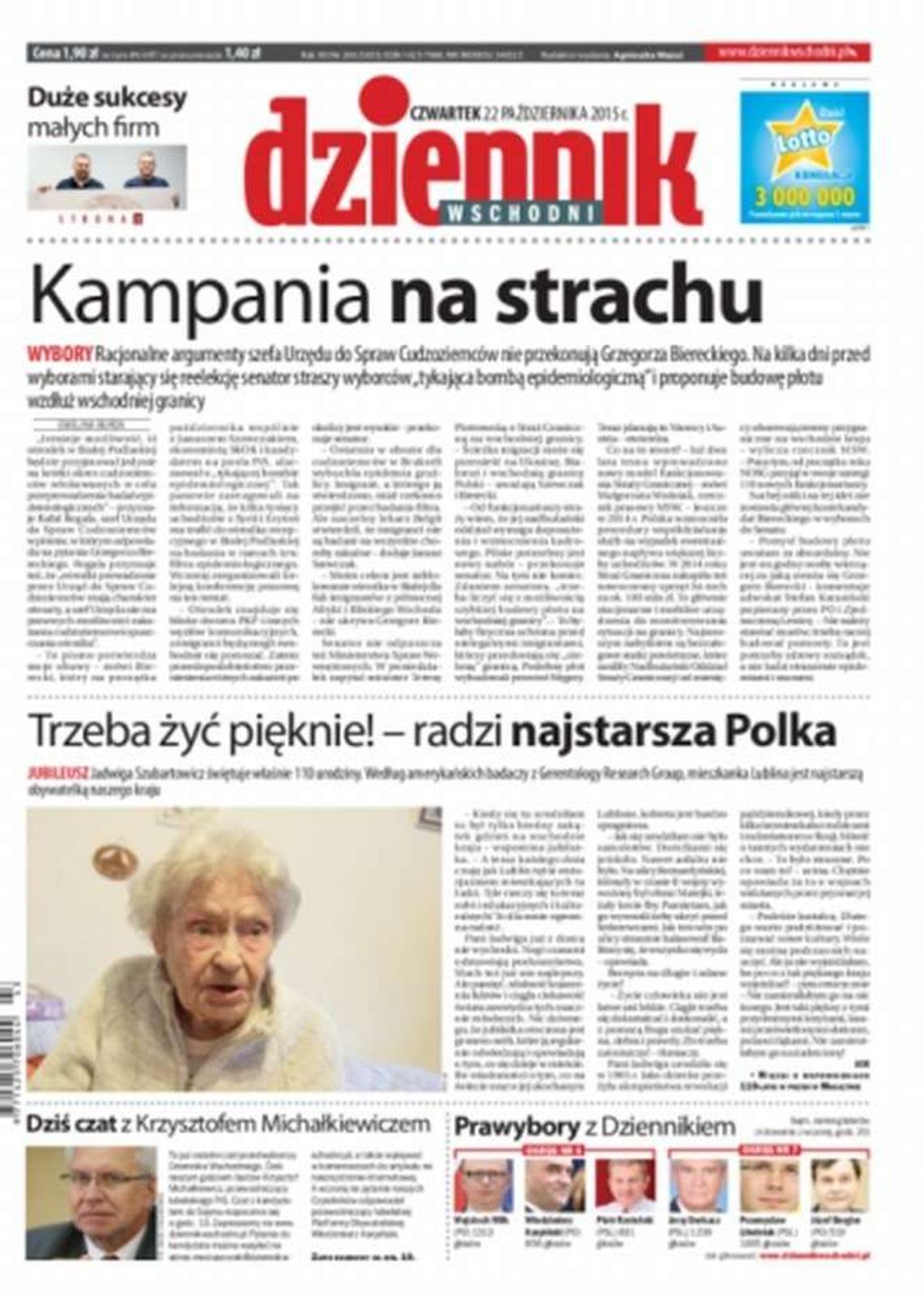 Pierwsza strona Dziennika Wschodniego z 22 października 2015