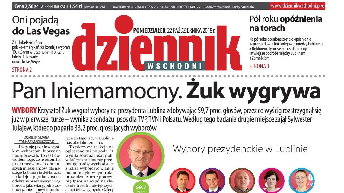 Pierwsza strona Dziennika Wschodniego z 22 października 2018 roku