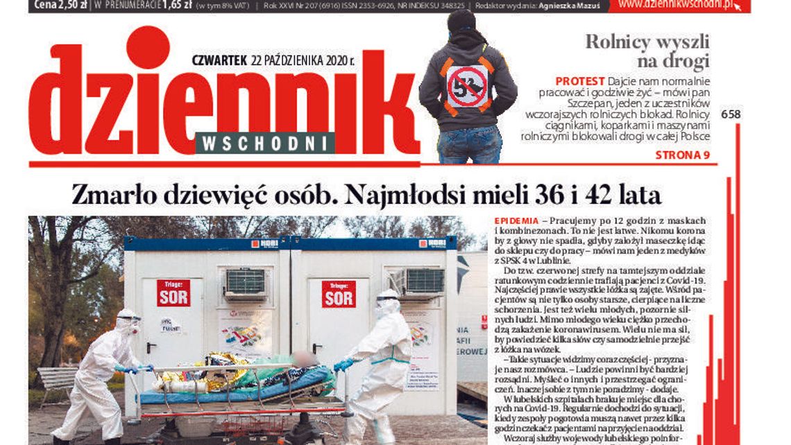 Pierwsza strona Dziennika Wschodniego z 22 października 2020 r. 