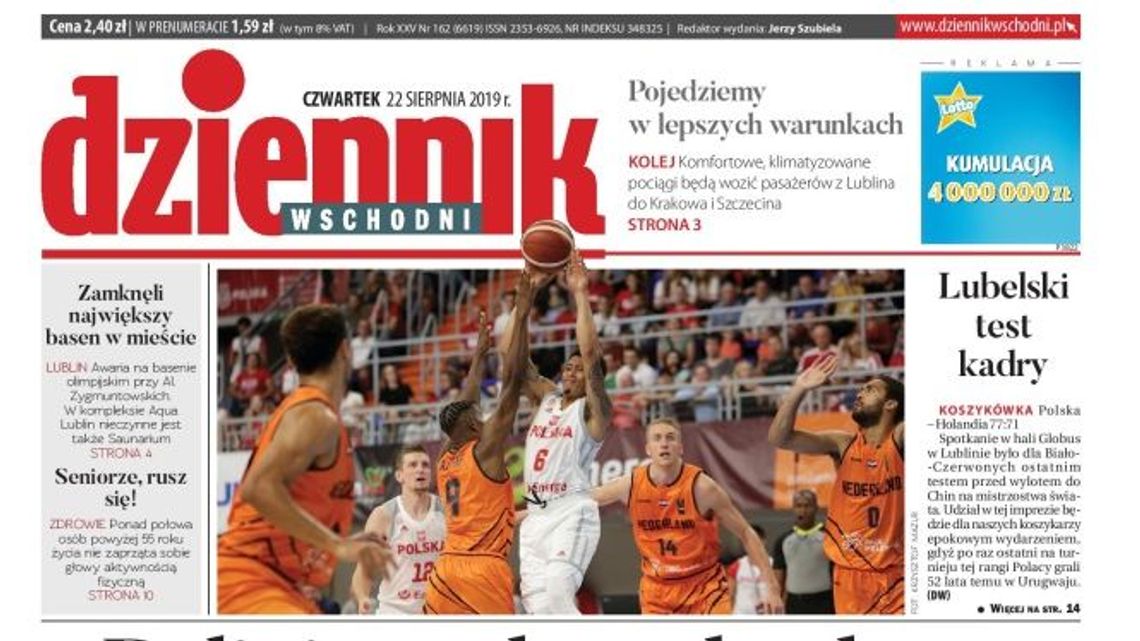 Pierwsza strona Dziennika Wschodniego z 22 sierpnia 2019 r.