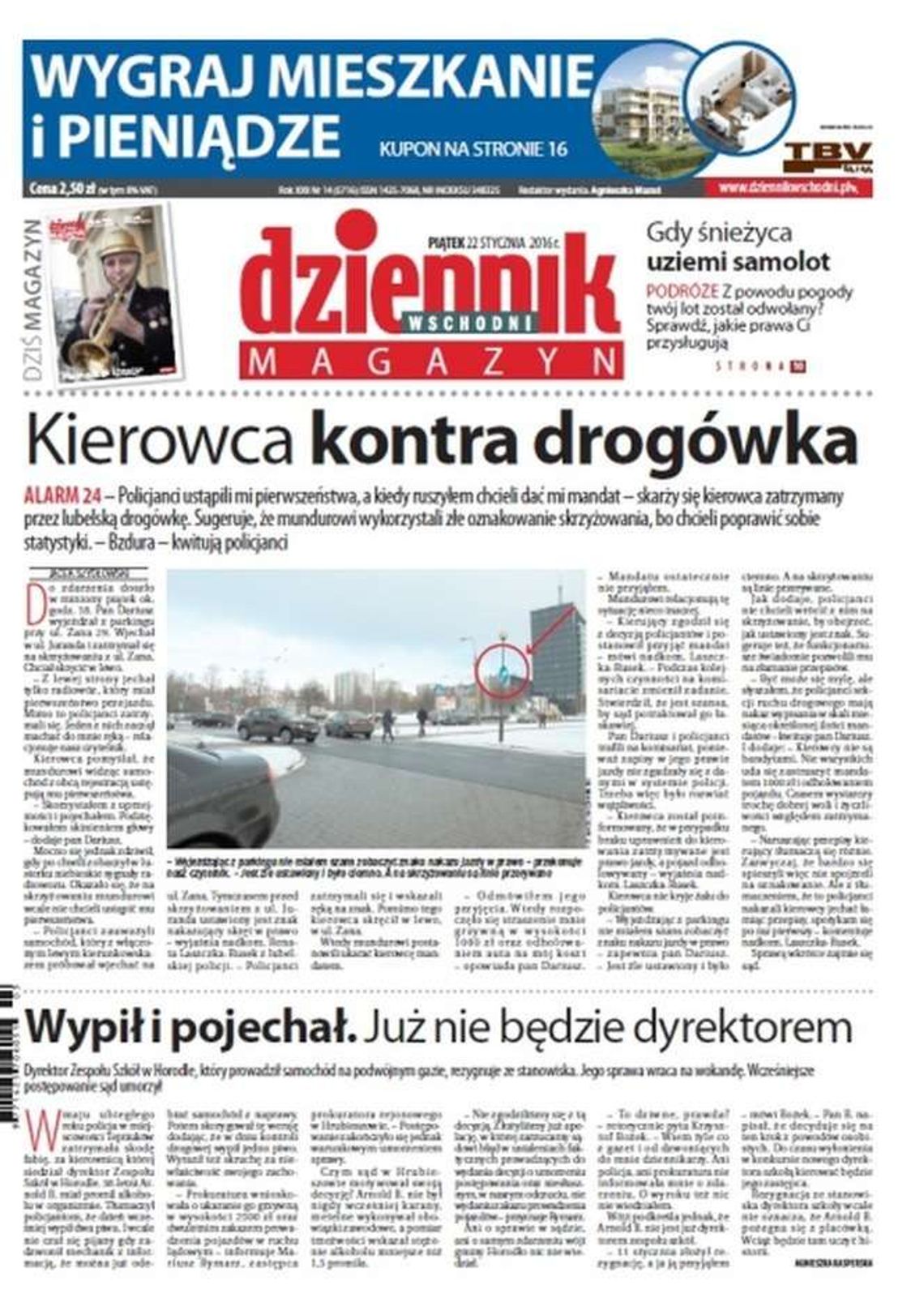 Pierwsza strona Dziennika Wschodniego z 22 stycznia 2016 roku