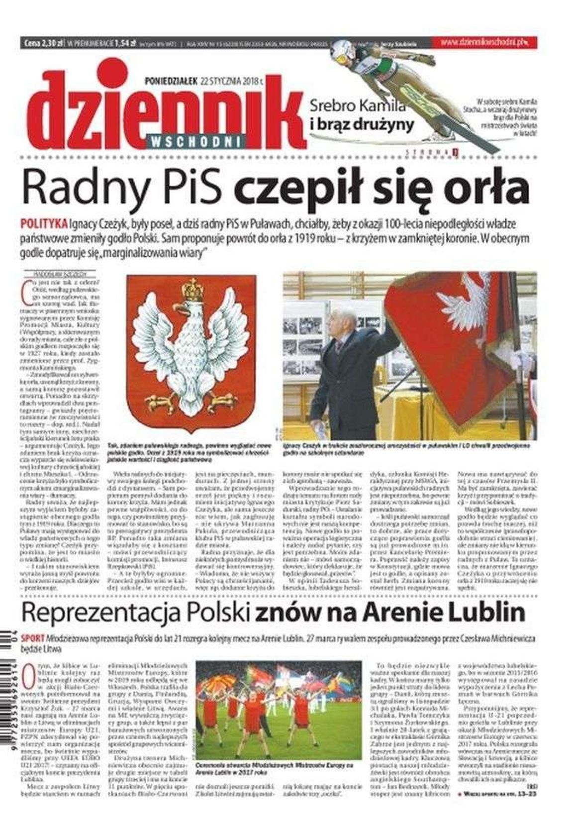 Pierwsza strona Dziennika Wschodniego z 22 stycznia 2018 r.