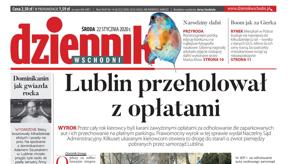 Pierwsza strona Dziennika Wschodniego z 22 stycznia 2020 r.