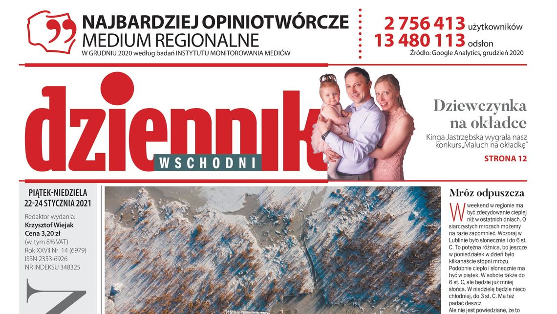 Pierwsza strona Dziennika Wschodniego z 22 stycznia 2021 r.