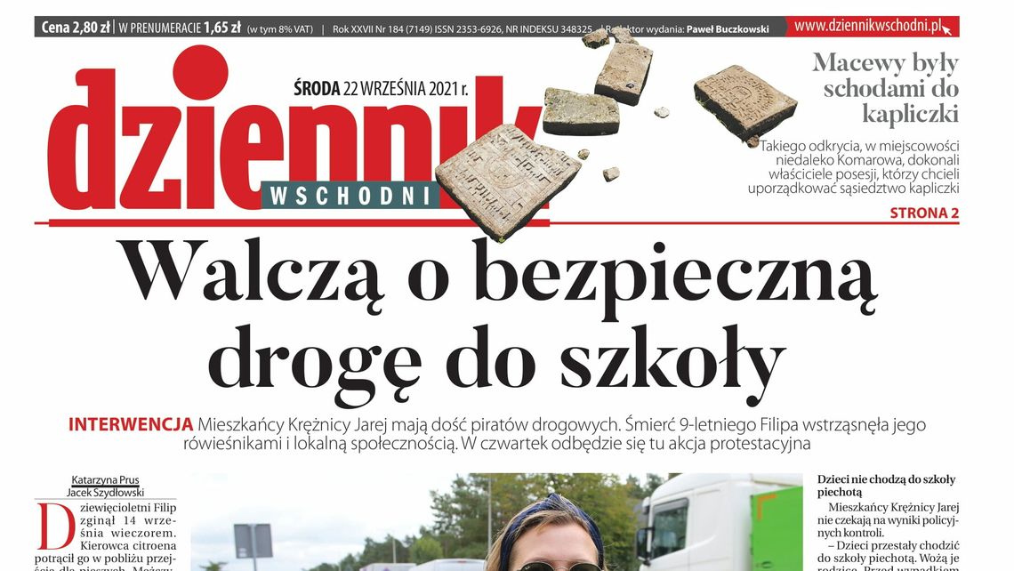 Pierwsza strona Dziennika Wschodniego z 22 września 2021 roku