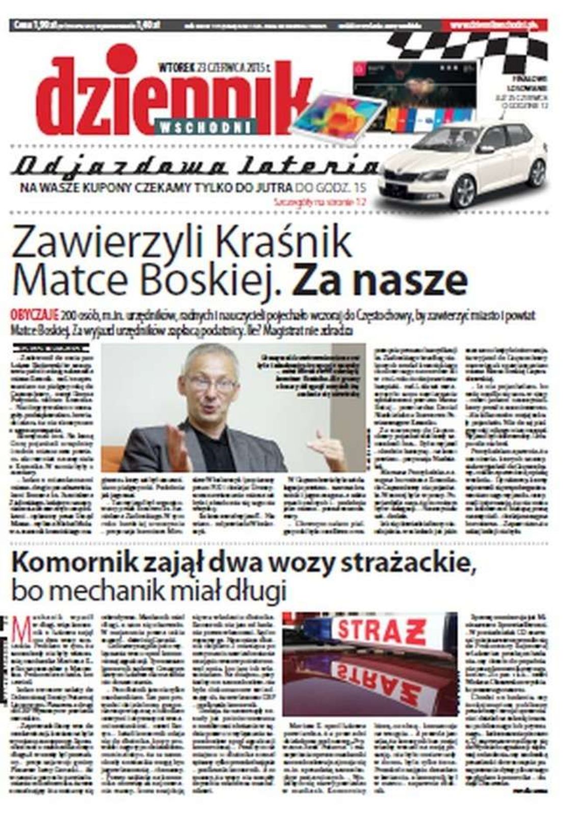 Pierwsza strona Dziennika Wschodniego z 23 czerwca 2015