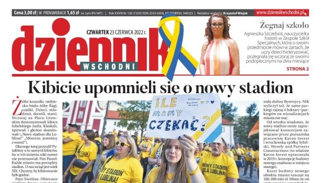 Pierwsza strona Dziennika Wschodniego z 23 czerwca 2022 r.