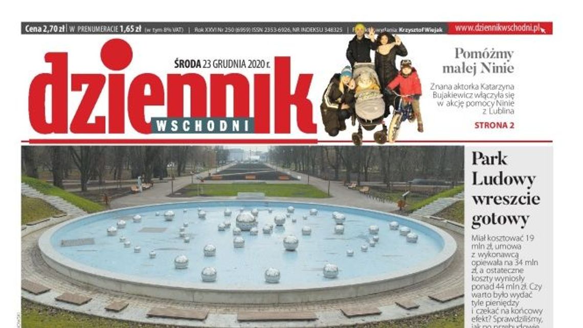 Pierwsza strona Dziennika Wschodniego z 23 grudnia 2020