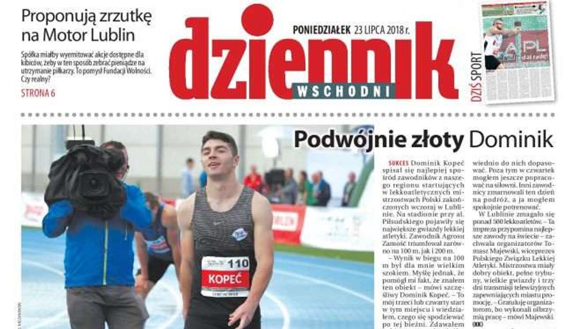 Pierwsza strona Dziennika Wschodniego z 23 lipca 2018 r.