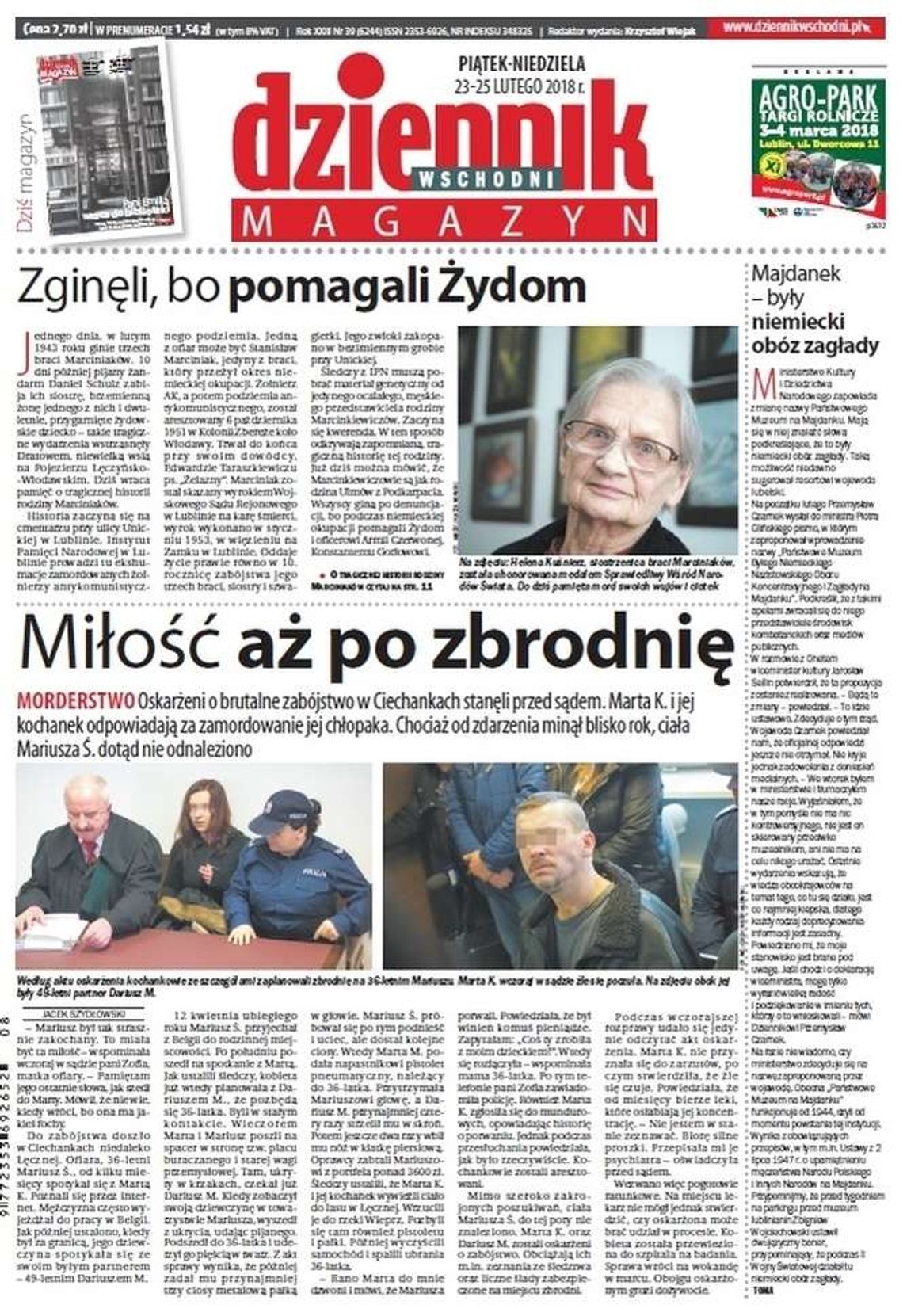 Pierwsza strona Dziennika Wschodniego z 23 lutego 2018 roku