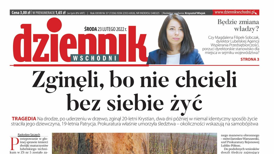 Pierwsza strona Dziennika Wschodniego z 23 lutego 2022 roku