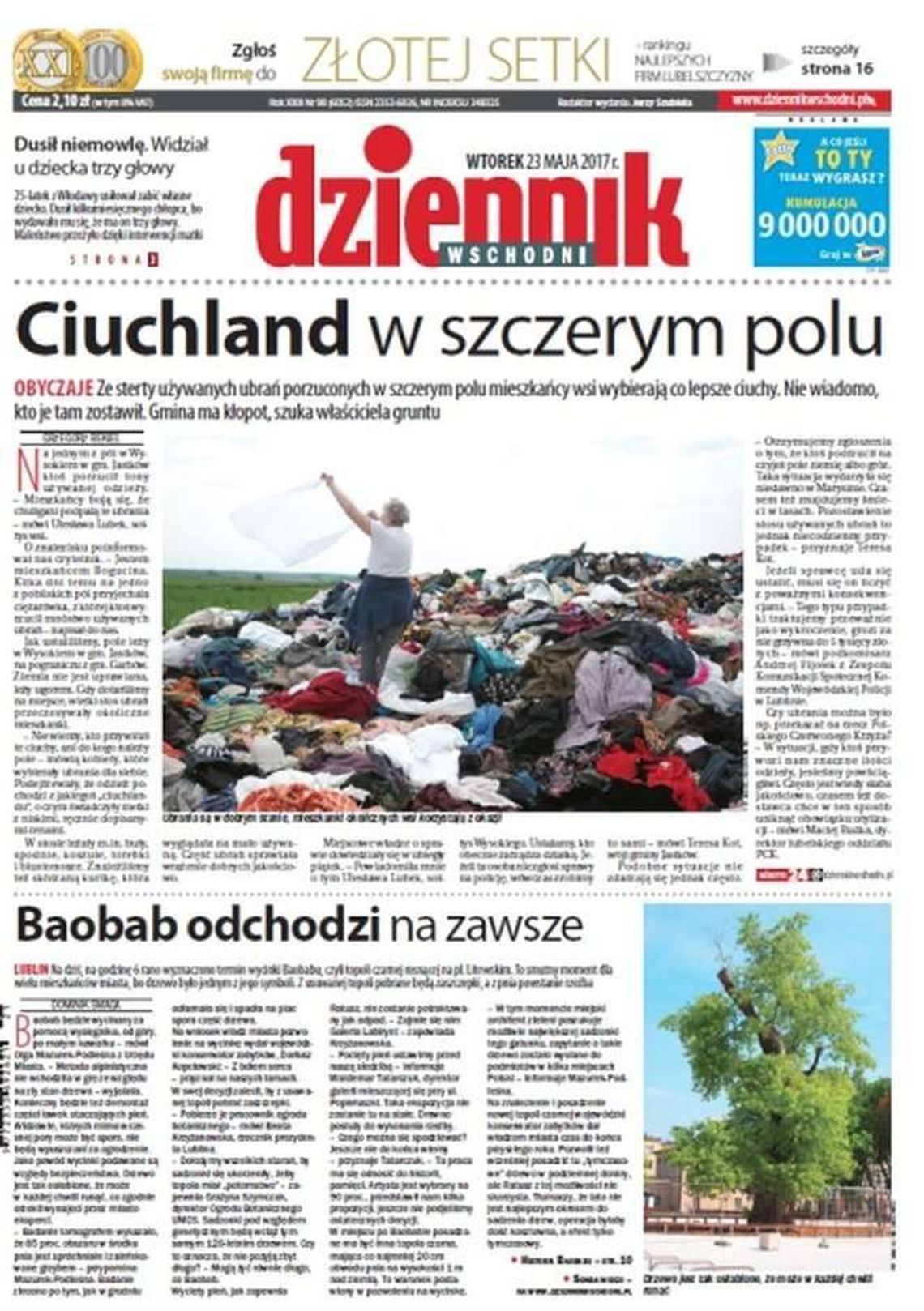 Pierwsza strona Dziennika Wschodniego z 23 maja 2017 roku