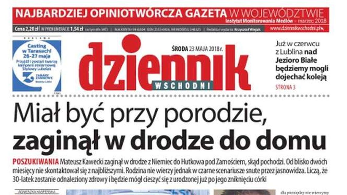 Pierwsza strona Dziennika Wschodniego z 23 maja 2018 r.
