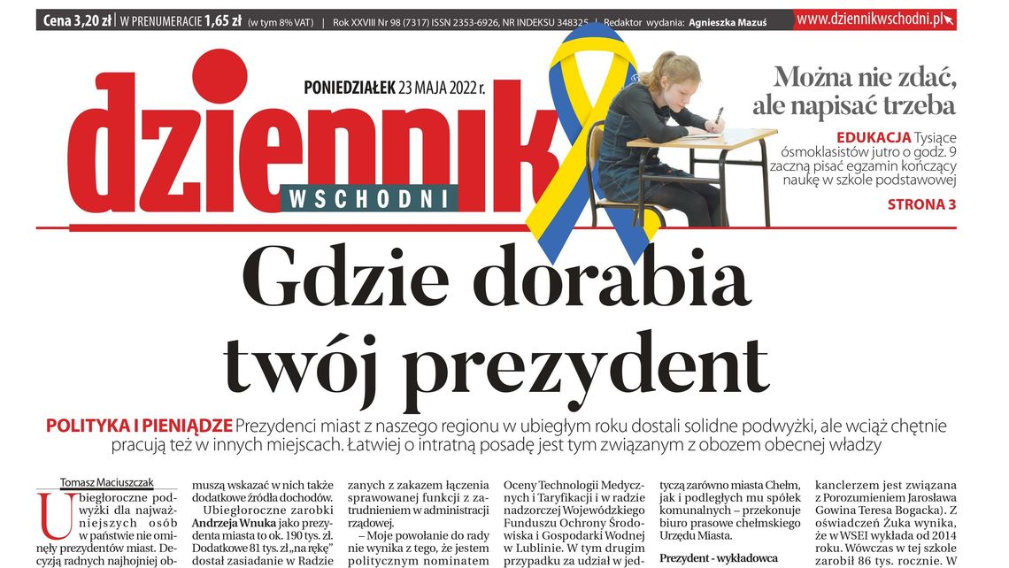  Pierwsza strona Dziennika Wschodniego z 23 maja 2022 r. 