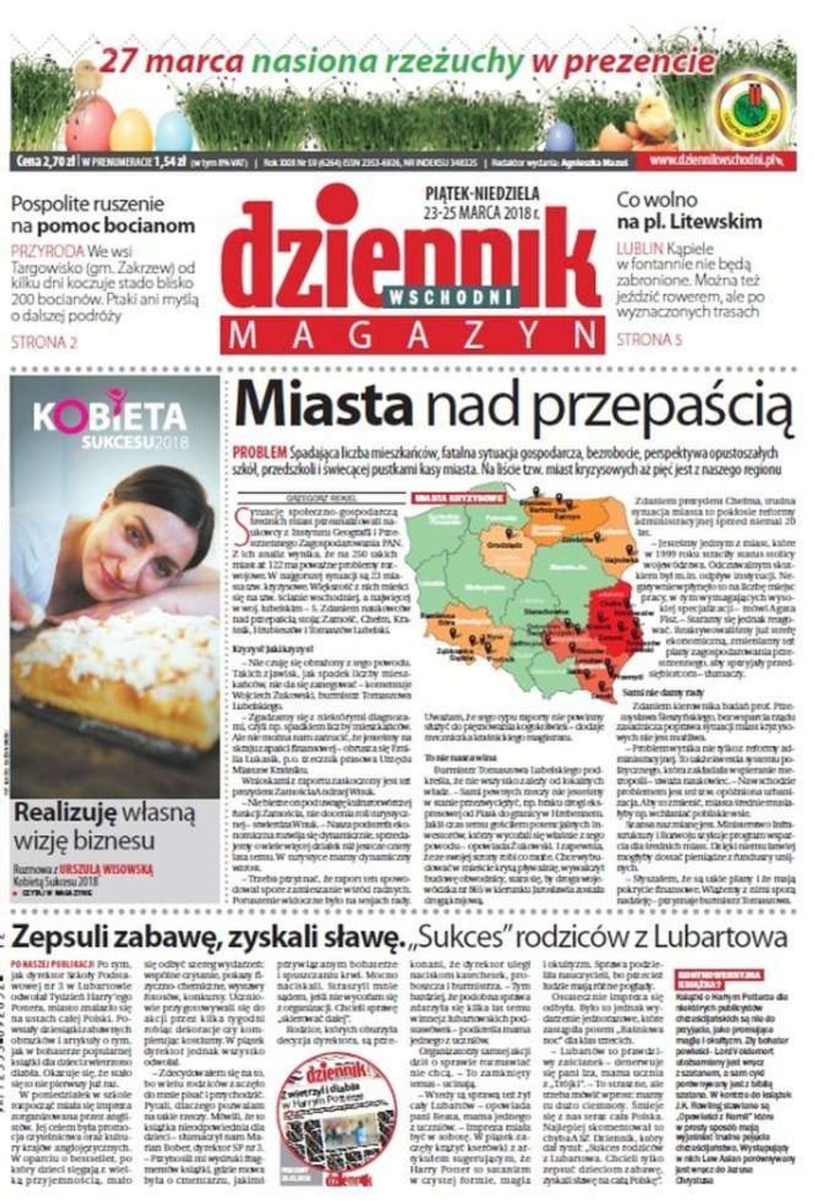 Pierwsza strona Dziennika Wschodniego z 23 marca 2018 roku