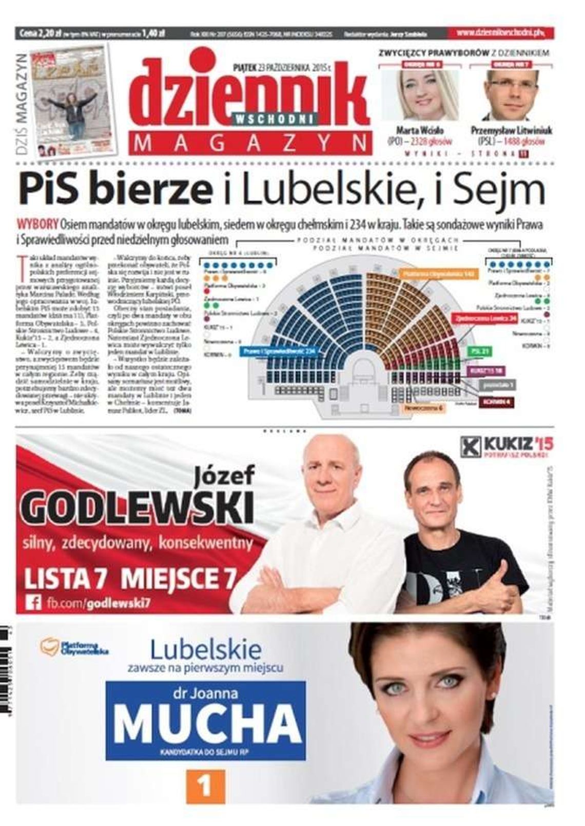 Pierwsza strona Dziennika Wschodniego z 23 października 2015 roku