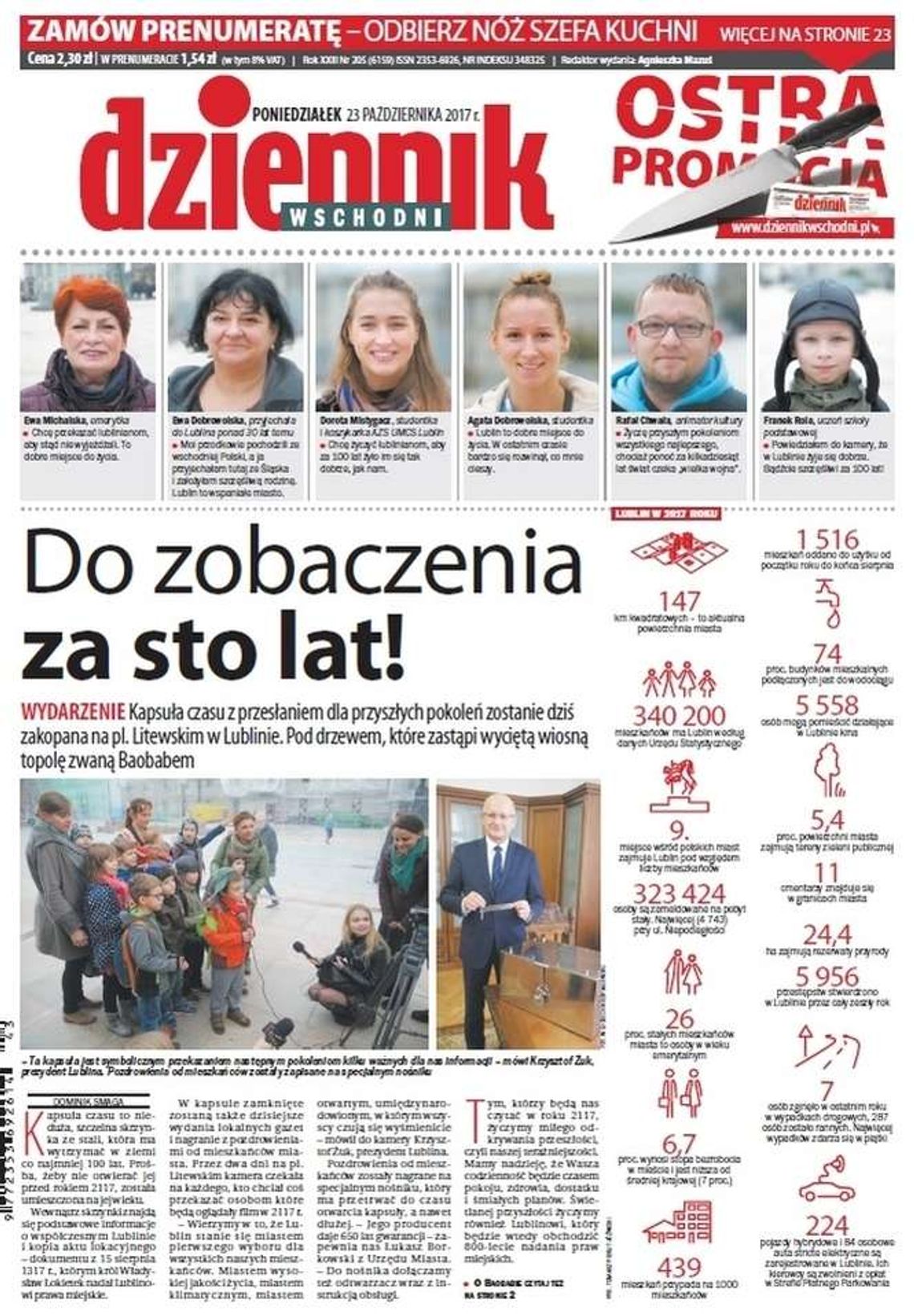 Pierwsza strona Dziennika Wschodniego z 23 października 2017 roku