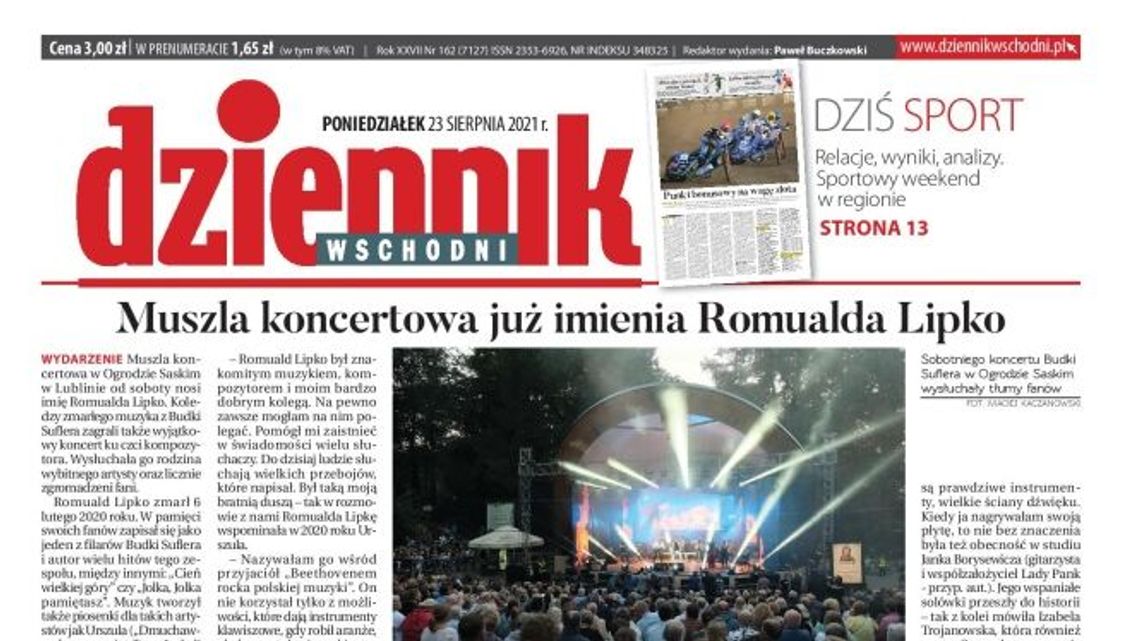 Pierwsza strona Dziennika Wschodniego z 23 sierpnia 2021 r.