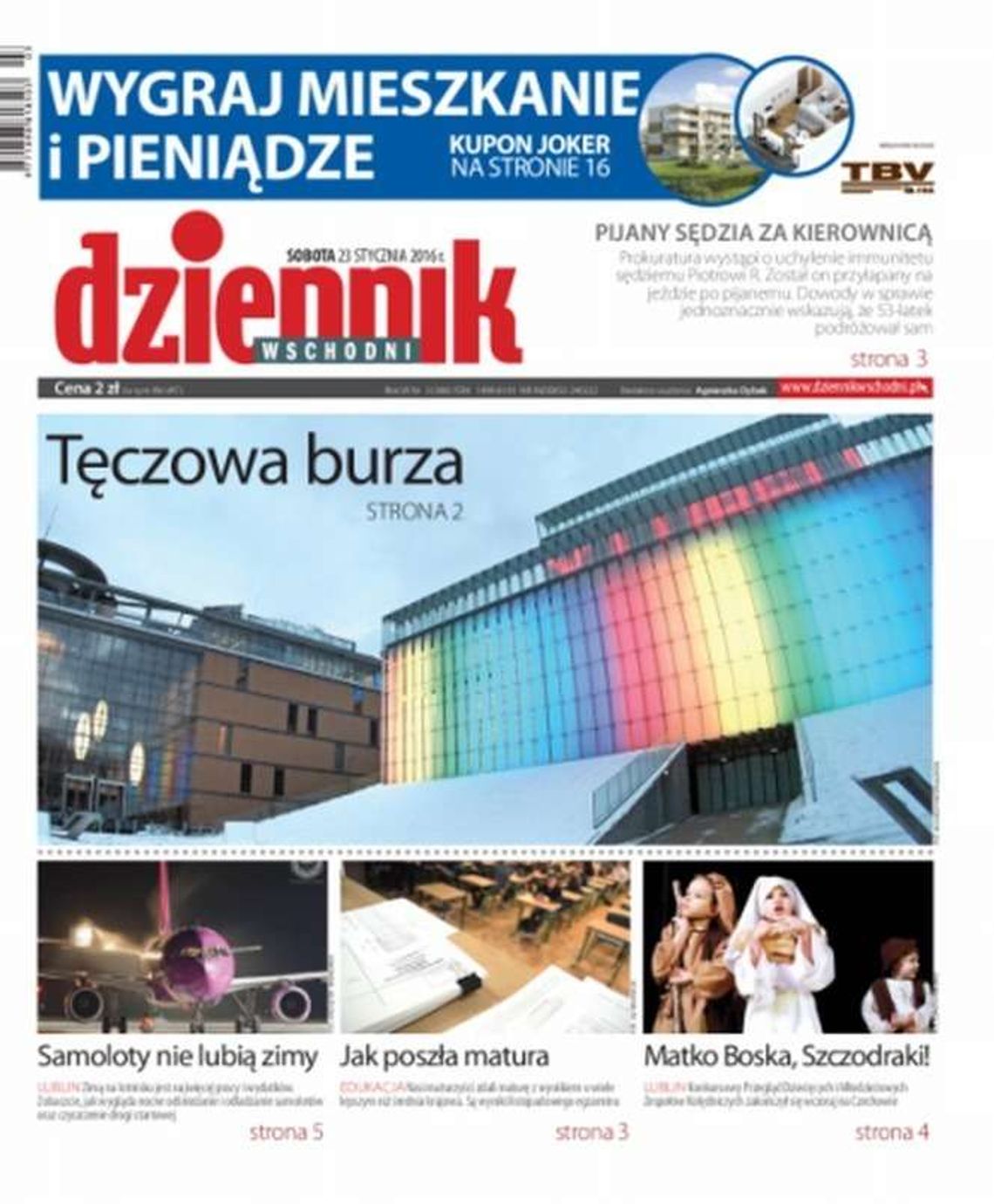 Pierwsza strona Dziennika Wschodniego z 23 stycznia 2016