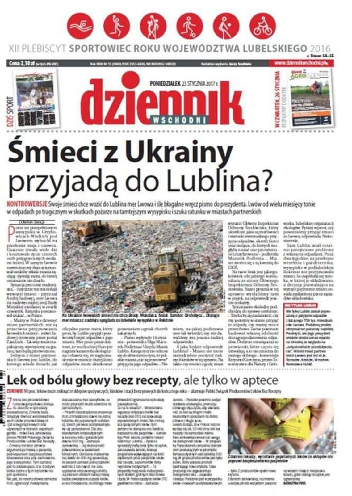 Pierwsza strona Dziennika Wschodniego z 23 stycznia 2017 roku