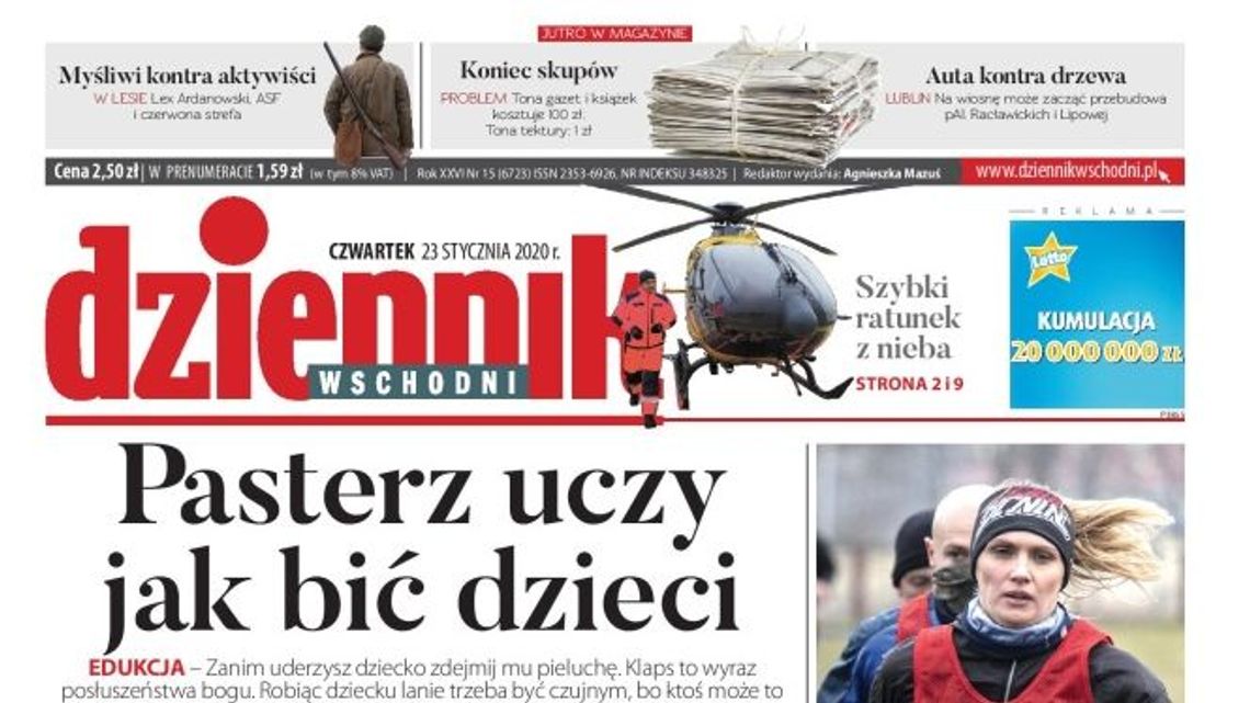 Pierwsza strona Dziennika Wschodniego z 23 stycznia 2020 r.