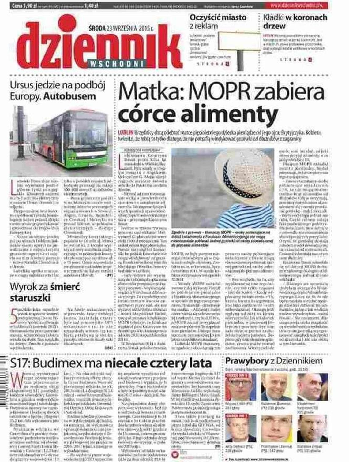 Pierwsza strona Dziennika Wschodniego z 23 września