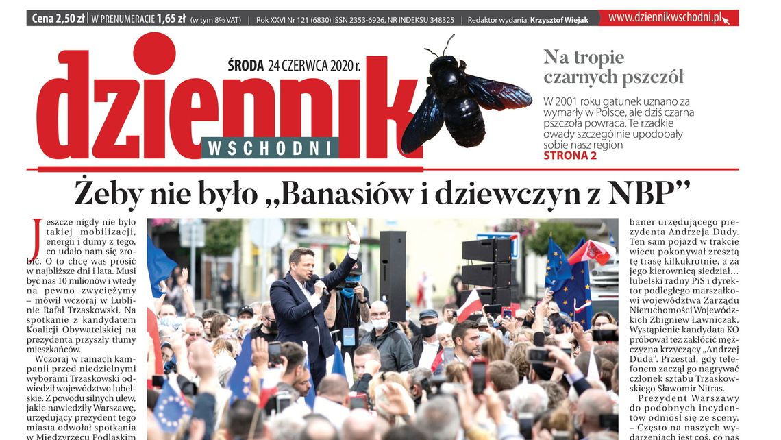 Pierwsza strona Dziennika Wschodniego z 24 czerwca 2020 r.