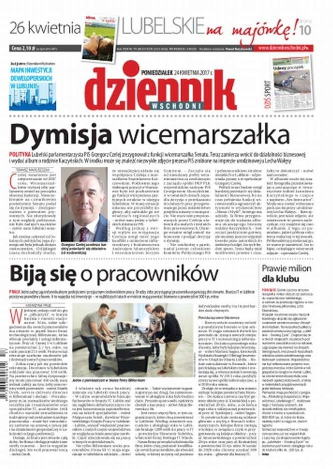 Pierwsza strona Dziennika Wschodniego z 24 kwietnia 2017 r.