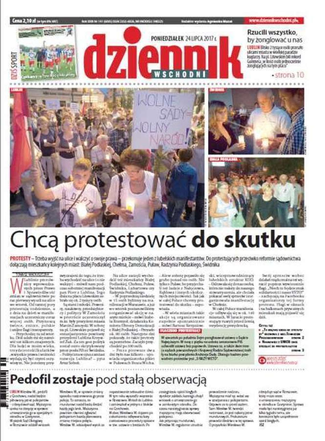 Pierwsza strona Dziennika Wschodniego z 24 lipca 2017 r.