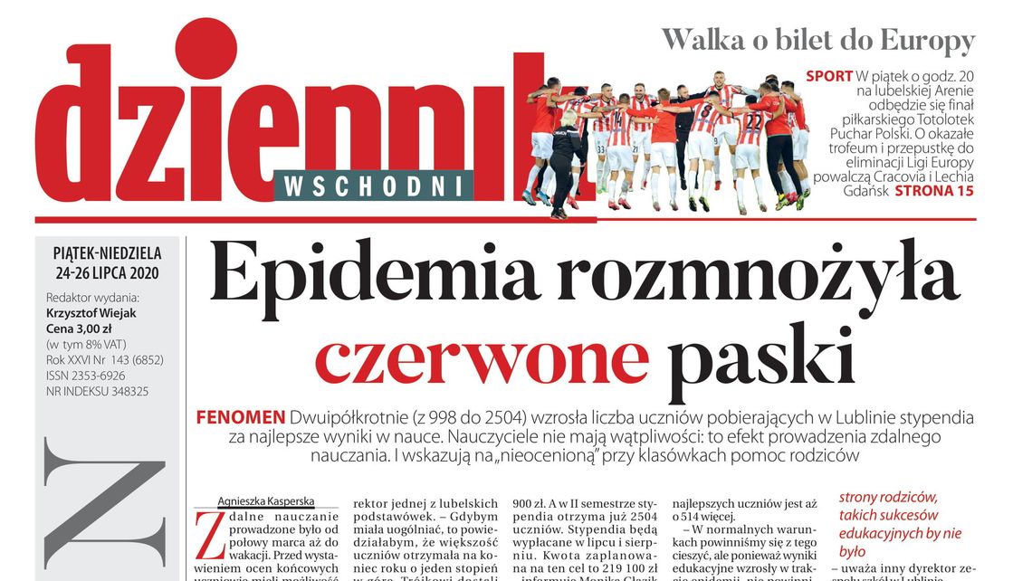 Pierwsza strona Dziennika Wschodniego z 24 lipca 2020 r.